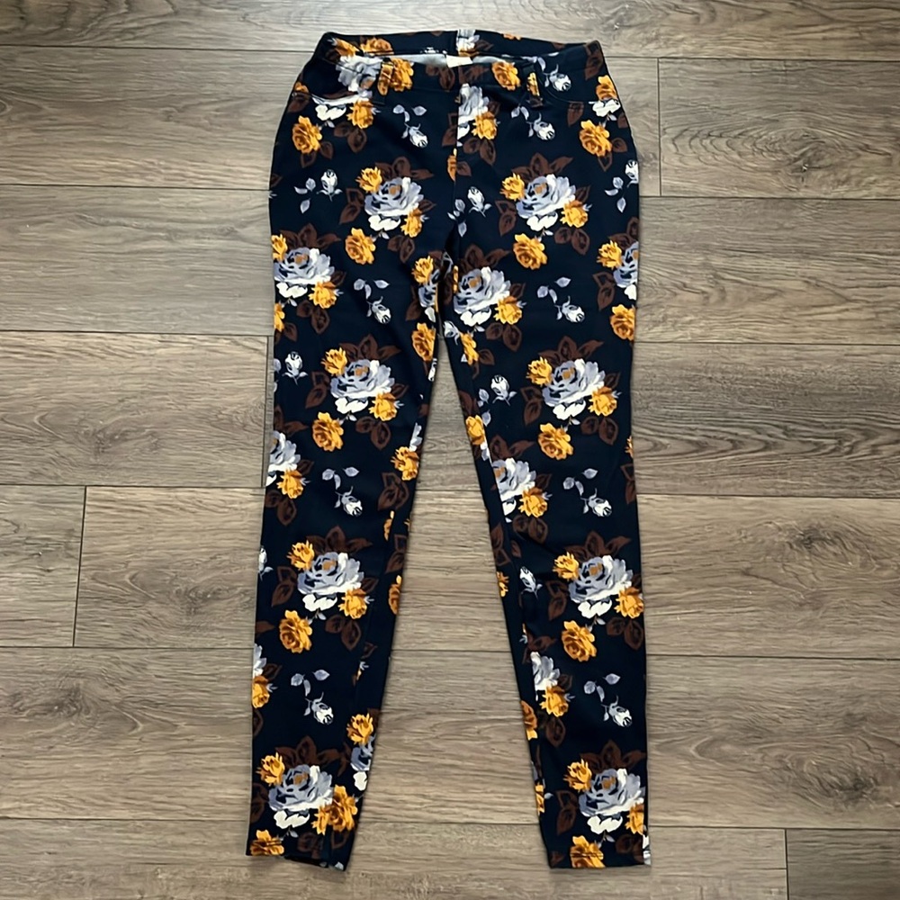 Faded Glory Women’s Navy Blue Floral Print Pull On  Stretchy Pants Size M‎
